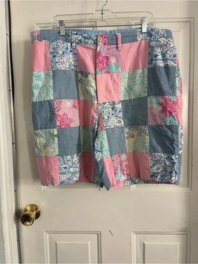 Lilly Pulitzer Patchwork Pink and Light Blue Men's Bermuda Shorts